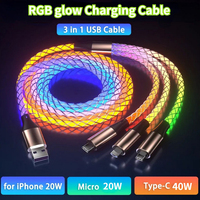 Glowing LED Light Cable 3 in 1 Fast Charging Cord Type C Micro USB For iphone Samsung Xiaomi Huawei Mobile Phone Charger Cable