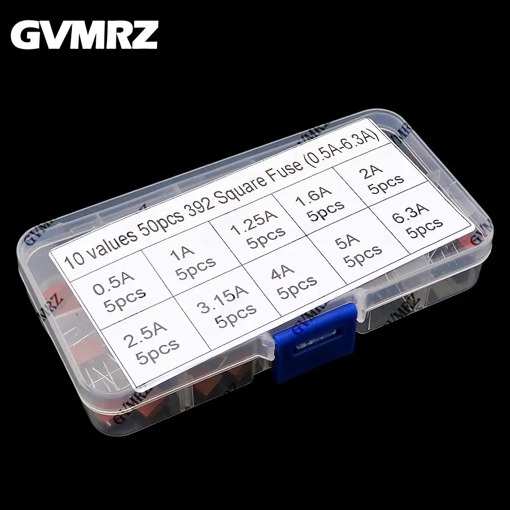 Kit de fusibles carrés 50 pièces, 10 valeurs 392, 0,5a-6,3a, pour projets de Protection des circuits électroniques