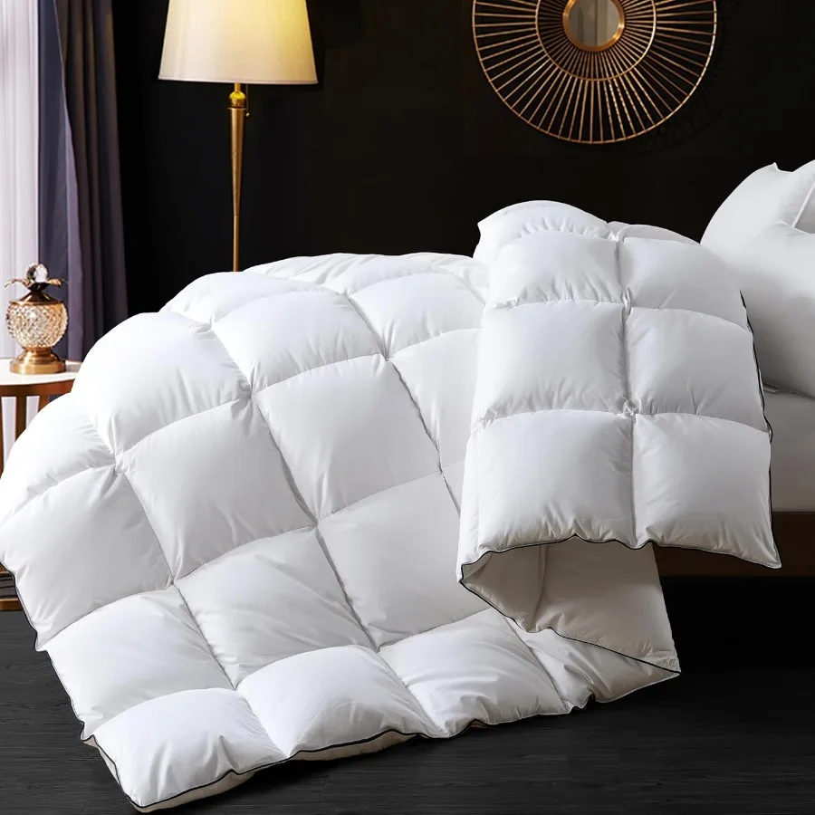 

Twin Size Goose Feather Down Fiber Comforter with 100 Cotton White Fluffy Duvet Insert for Hotel Luxury Bedding All Season Medi