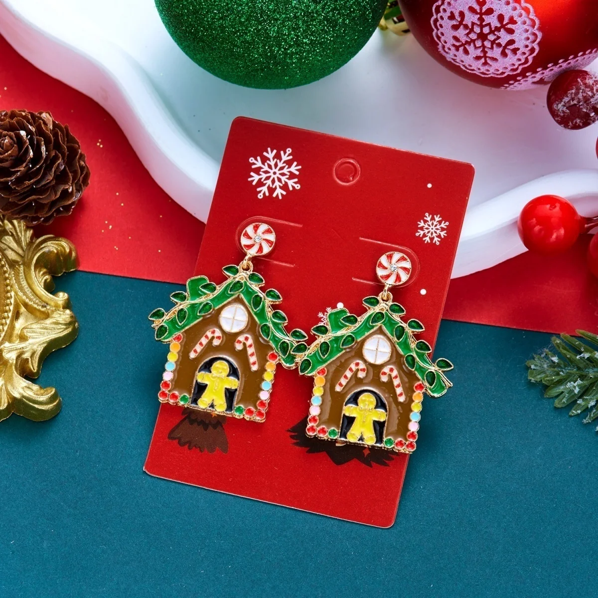 Bunte Strass-Weihnachtspullover-Geschenkbox-Ohrhänger für Damen, Weihnachts-Schneeflocken-, Schlittschuh-, Glühbirnen- und Haus-Ohrringe, Schmuck – Detail 32