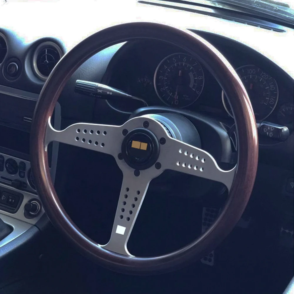 Wood Grain Look 14inch 350mm Micro Concave Classic Racing Steering Wheel Black White ABS