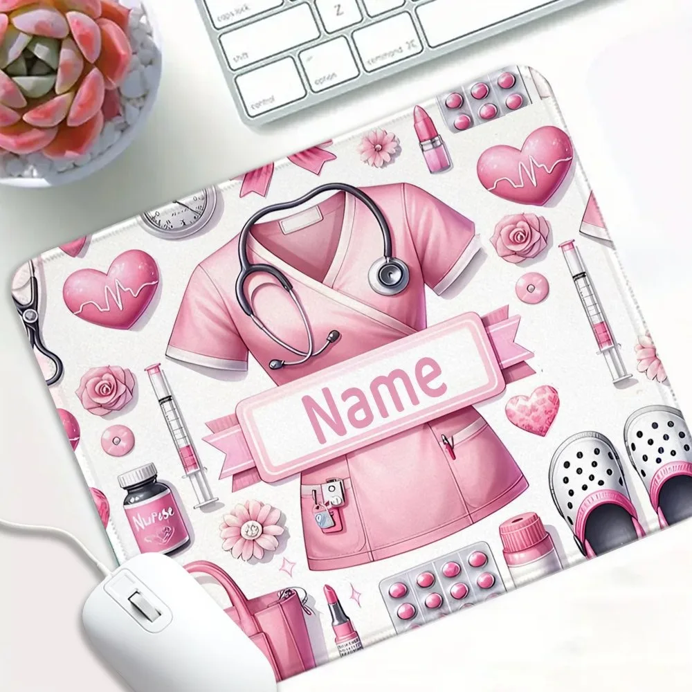 Customizable Nurse Graphic Mouse Pad With Custom Name Text, Multi Size Universal Desk Mat For Office Work Gaming