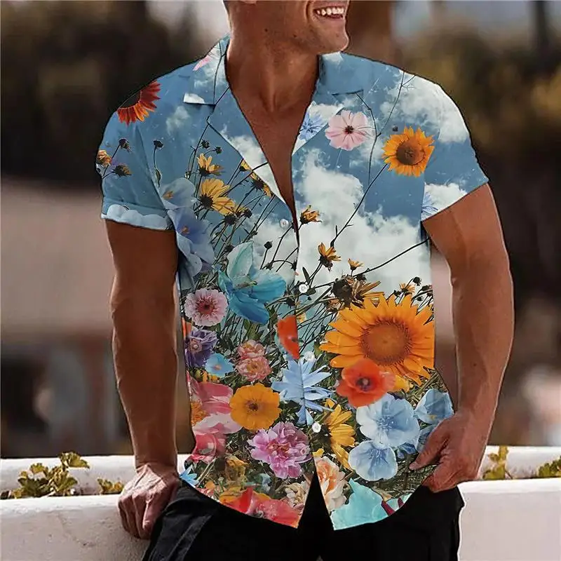 2022 Floral Shirts For Men 3d Print Men\'s Hawaiian Tropical Shirt Beach Short Sleeve Fashion Tops Tee Shirt Homme Blouse Camisa