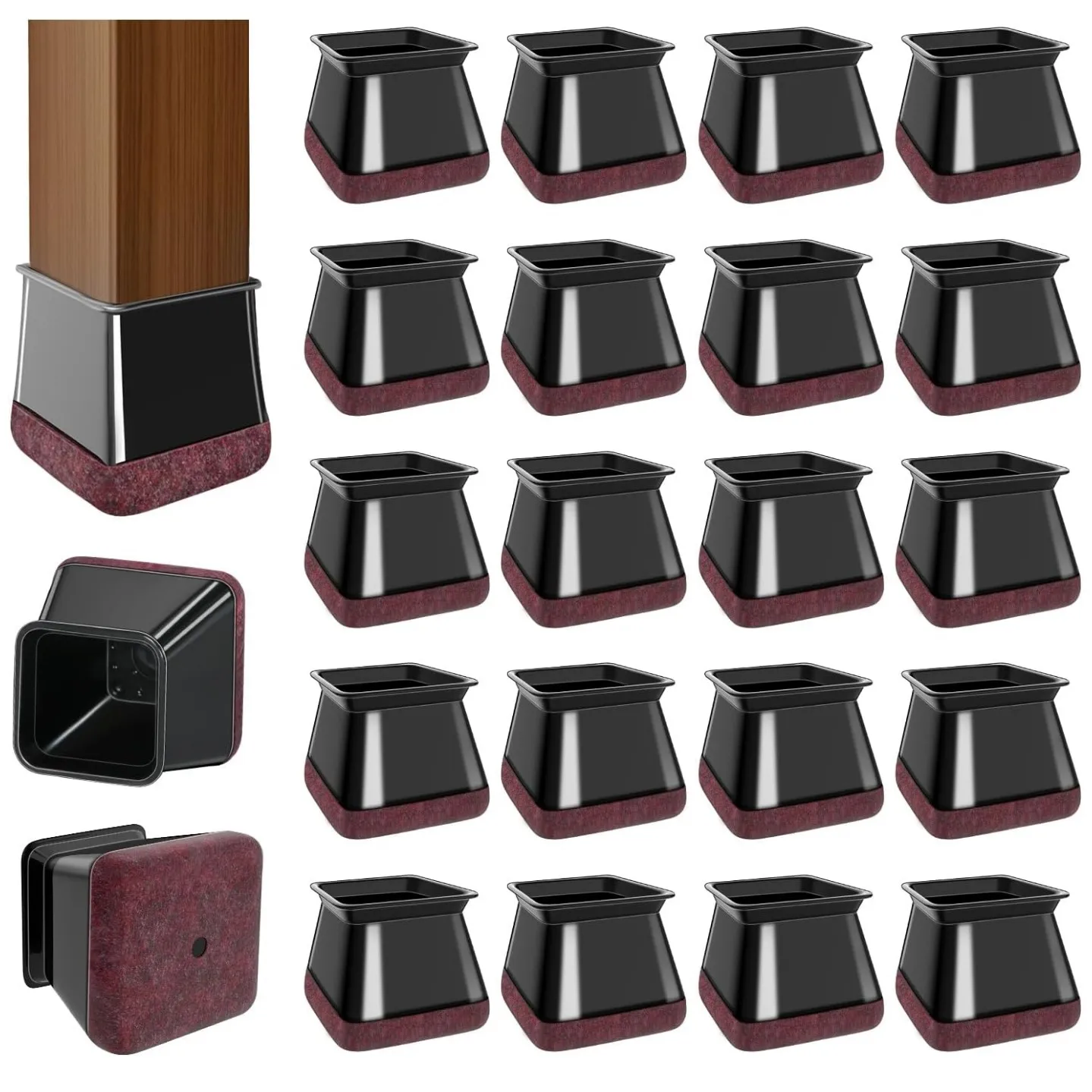 24Pcs Silicone Chair Leg Protectors with Felt Pads Rubber Felt Bottom Furniture Pad Scratch-Free Furniture Cap Noise-Reducing