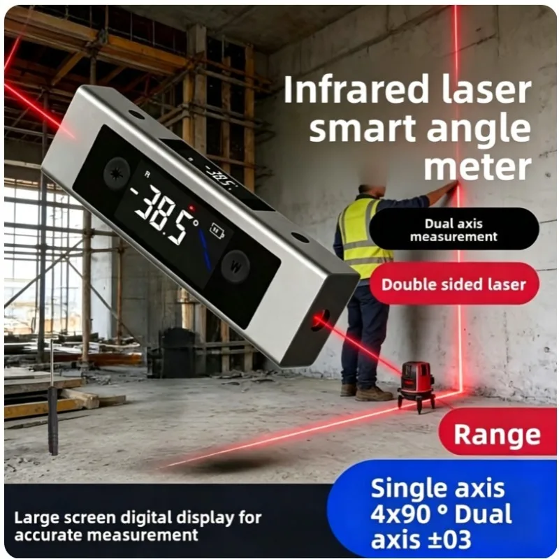 Dual Axis Digital Laser Inclinometer 2 in 1 Angle Finder Laser Level Real-time Angle Measuring Tool for Woodworking Construction