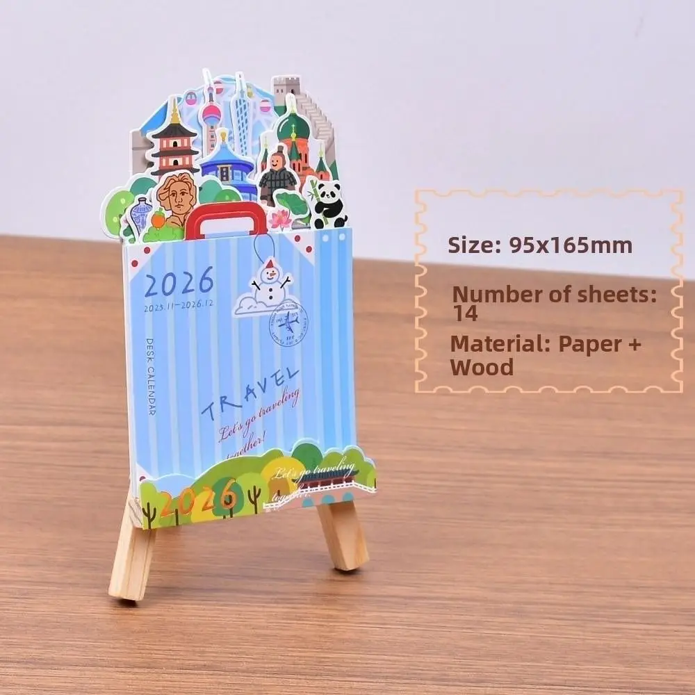

Wooden Base 2026 Desktop Calendar Detachable Base Floral Theme Bloomy Flowers Desk Calendar DIY Date Display Monthly Planner