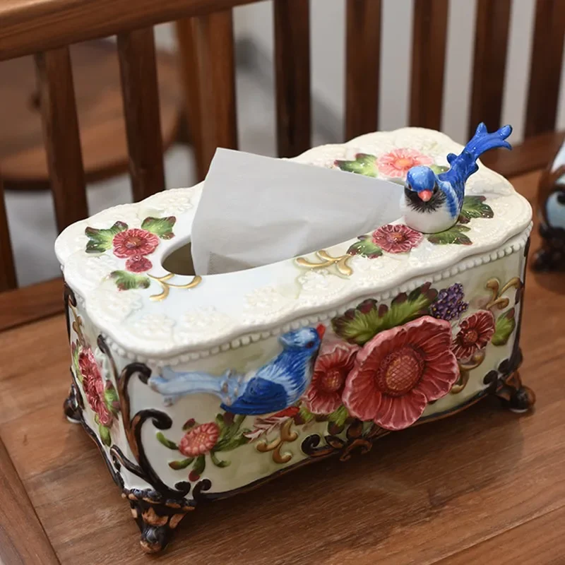 Magpie tissue box new Chinese living room coffee table dining table pumping carton creative home decoration Fangya ceramics