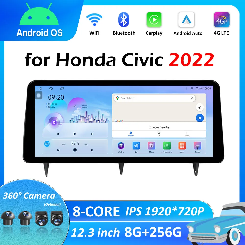 

Car Multimedia Video Radio Player for Honda Civic 2022 DSP Stereo Android Intelligent System 12.3 inch GPS Navigation Head Unit