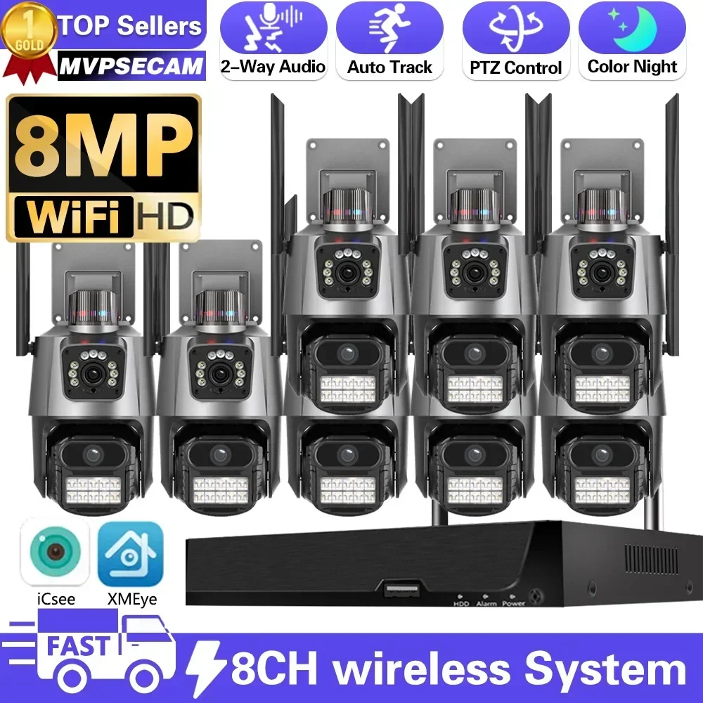 

Wifi Surveillance Cameras System 8CH WIFI NVR 4K HD Waterproof Outdoor Wireless Security Camera Kit PTZ Two Way Audio ICSee APP