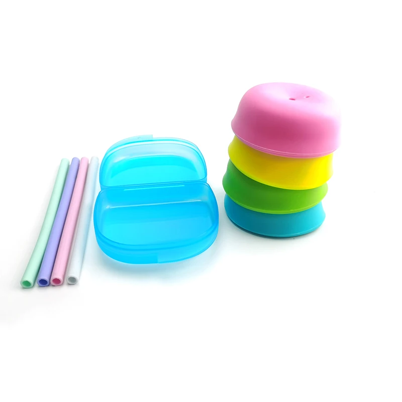 Foldable Silica Gel Pipette Cup Cover Applicable to Baby Durable Soft Pack 4 PCS silicone straw cup lid