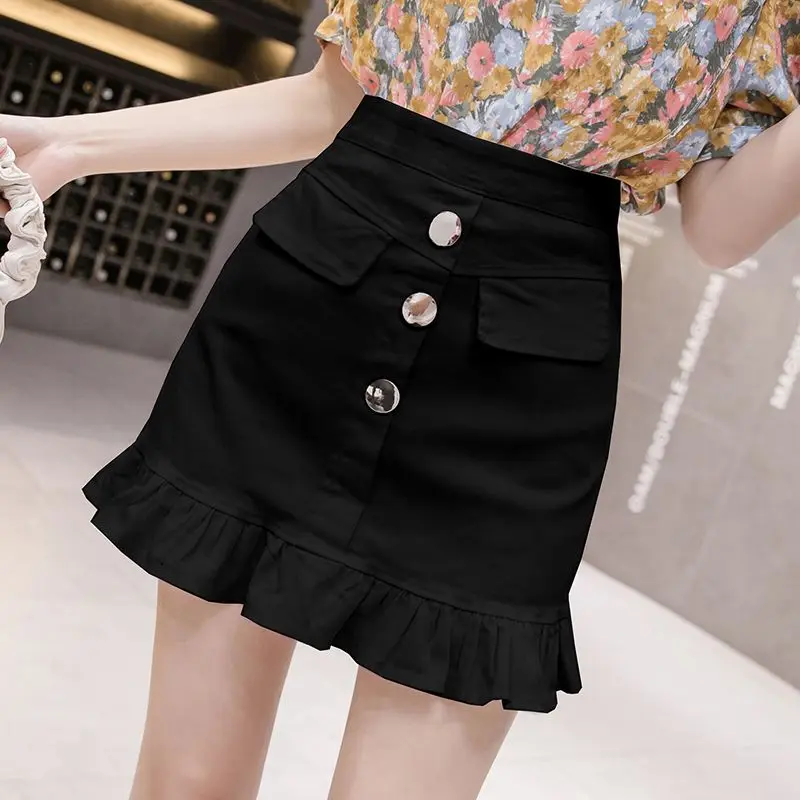 Fashionable and Versatile Denim Breasted Fish Tail Half Skirt A-Line Summer Sexy Hip Hugging Skirt Pants