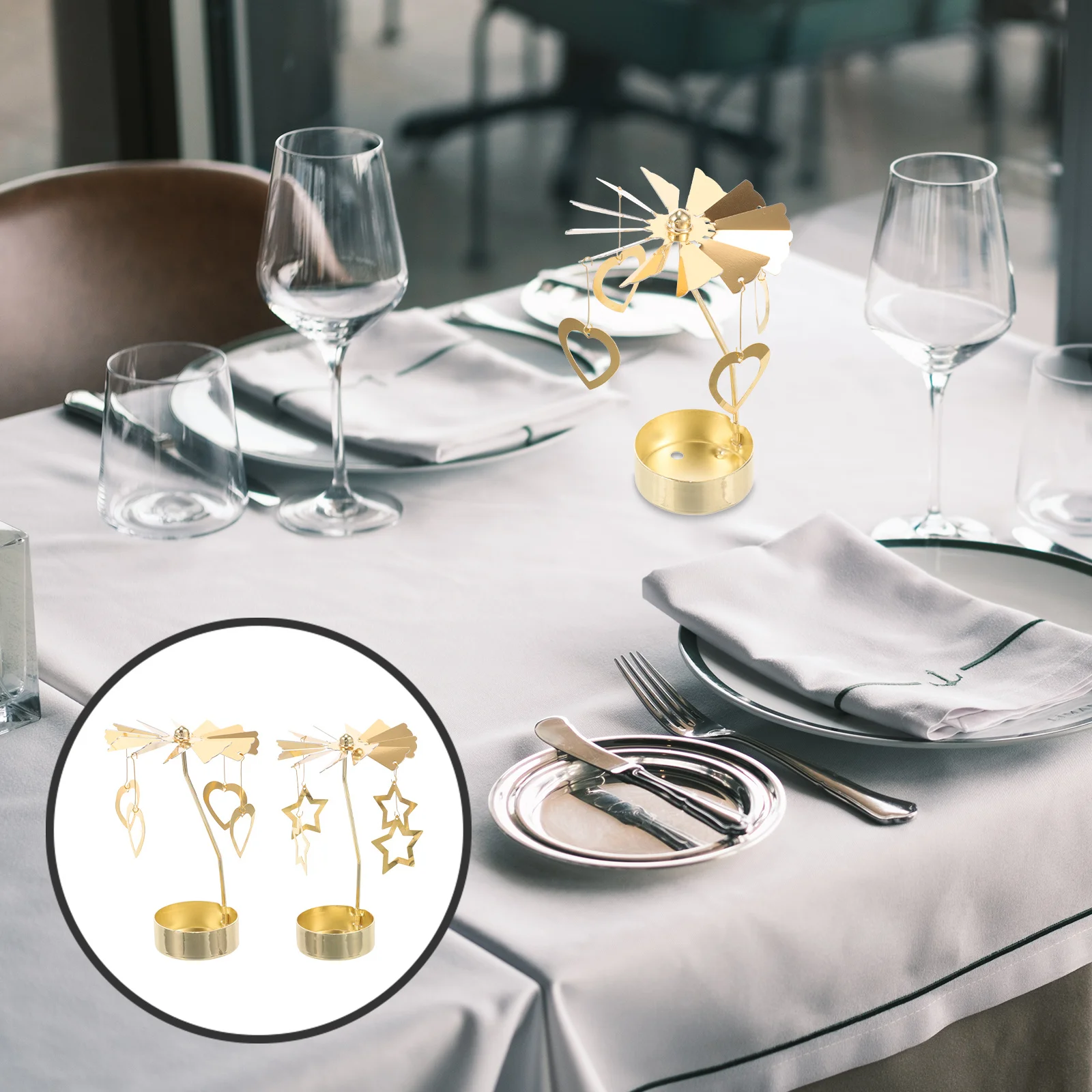 

2Pcs Exquisite Revolving Candleholder Golden Christmas Dinner Party Decoration Accessory Rotating Candlestick Candleholder Decor
