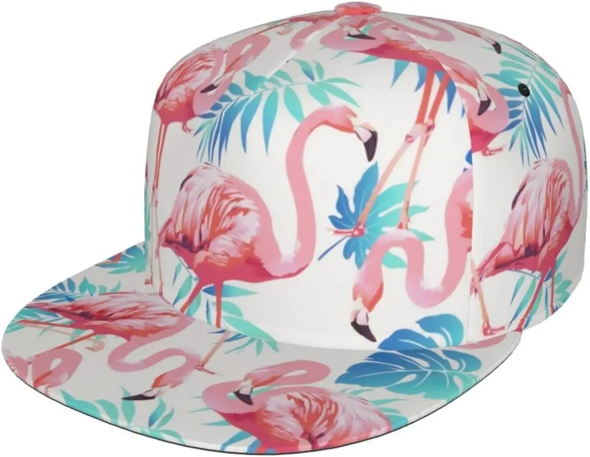 Flat Bill Adjustable Snapback Hat Cool Hip Hop Baseball Caps for Men Women Cute Flamingo