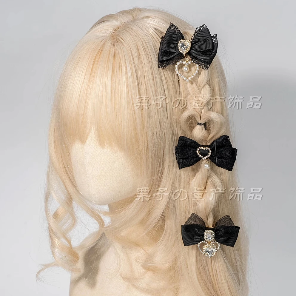 

Заколка для волос с бантом, милая розовая Лолита, косплей Y2K, аксессуары для волос для девочек, кружевные заколки для волос со стразами, заколка для волос с бантом