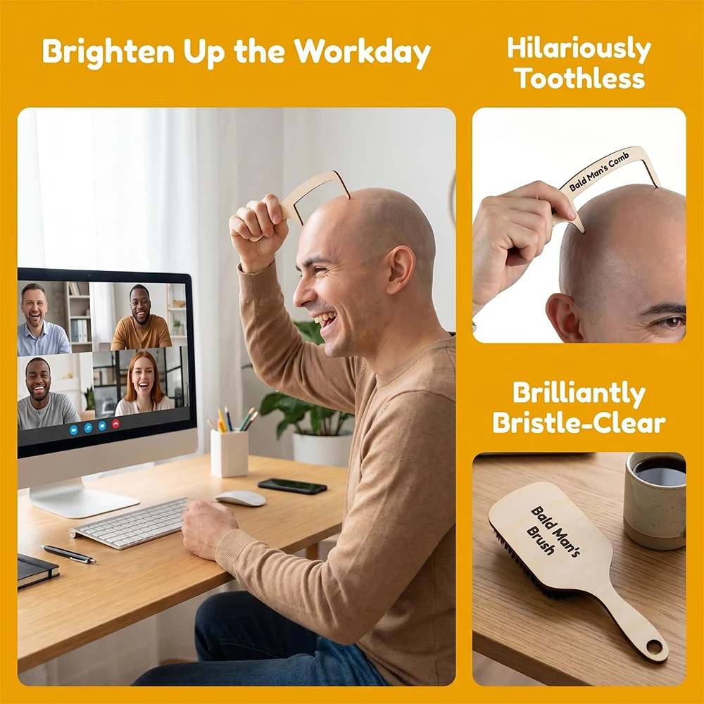 E9 Funny Bald Men Comb Prank Gift Anti Hair Loss Comb Wooden Hairless Grooming Brush Bald Man Joke Hairbrush Toothless Brushes