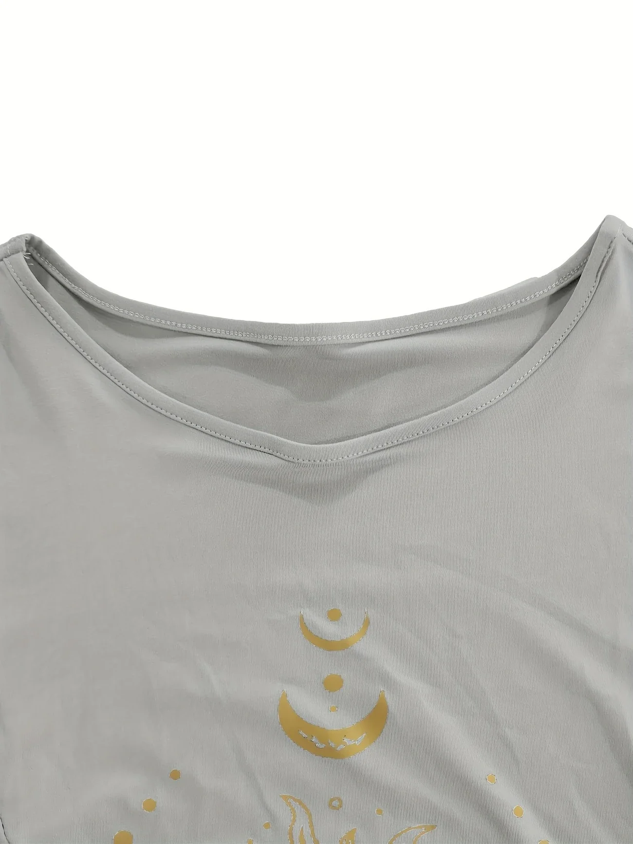 플러스 사이즈 1XL-5XL 여성 캐주얼 달 & 태양 프린트 비대칭 밑단 드레스 숙녀 캐주얼 루즈 스타일 우아한 크루 넥 드레스