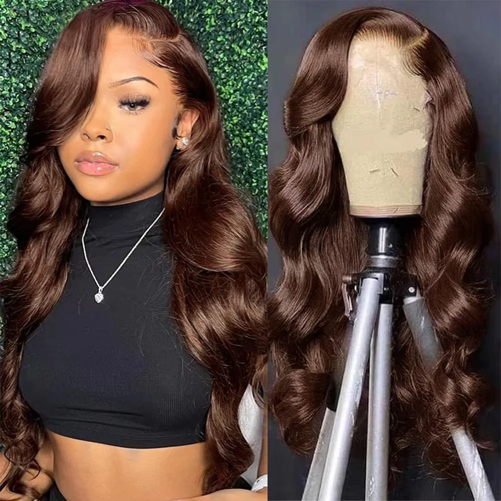 13x6 13x4 Chocolate Brown Body Wave 200% 180% Density HD Lace Front Human Hair Wigs 36 18 Inch Colored Frontal Wig For Women