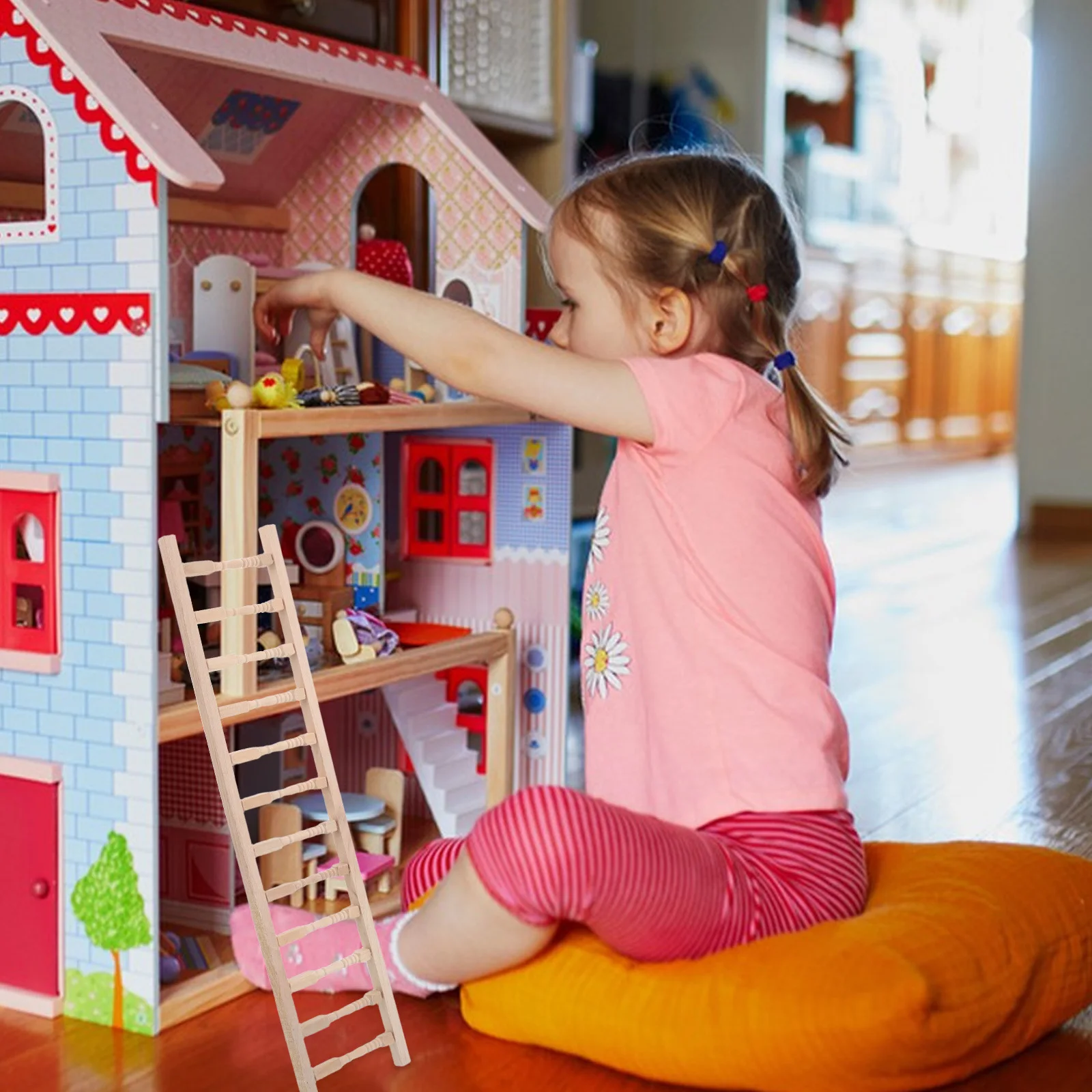 

1:12 Scale Wooden Ladder Dollhouse Wooden Step Ladder Step Staircase Accessory Craft For Kids Playhouse Diy Decoration
