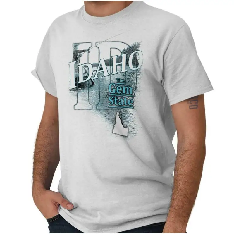 تي شيرت Idaho Fishing Lake Souvenir Tourist Gift ID للبالغين بأكمام قصيرة ورقبة دائرية #1