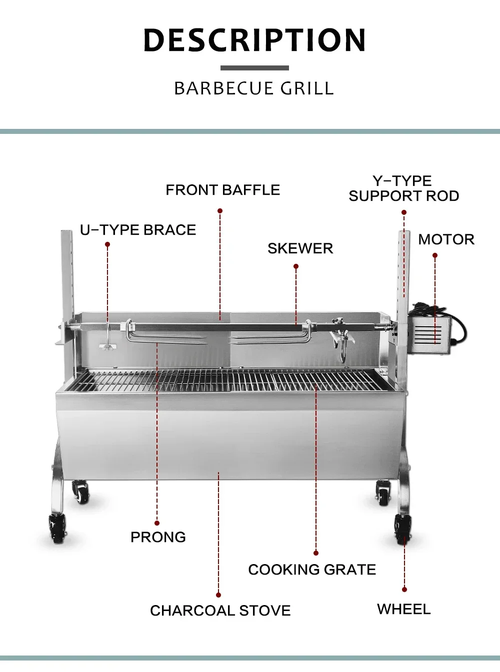 HomeWise Electric Automatic BBQ Grill Manual Spinning Charcoal Kebab Bake Grill Stove Trolley Lamp Rotisserie Spit Roaster Grill