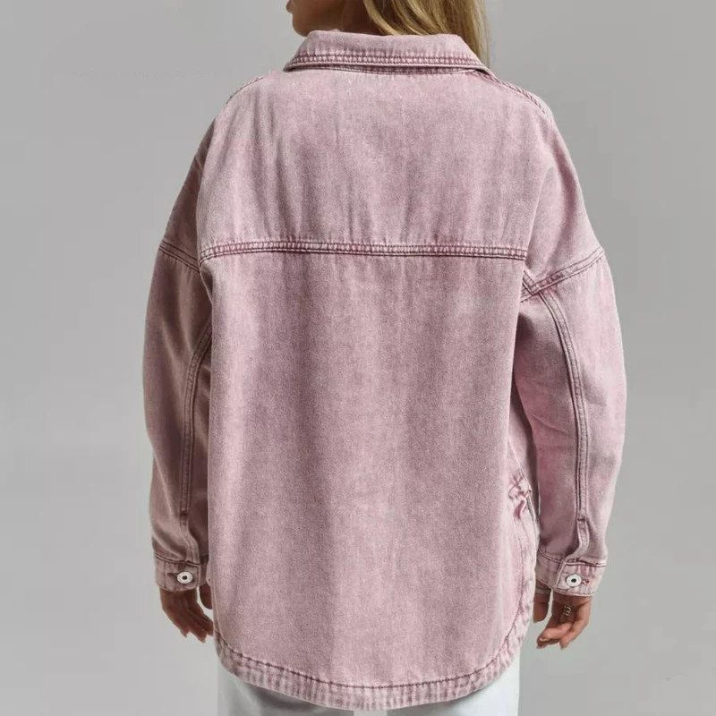 2026 ربيع الخريف جديد ريترو هونغ كونغ نمط تنوعا التلبيب عادية فضفاض الدنيم سترة قطنية علوية من القطن الخالص للنساء ملابس خارجية