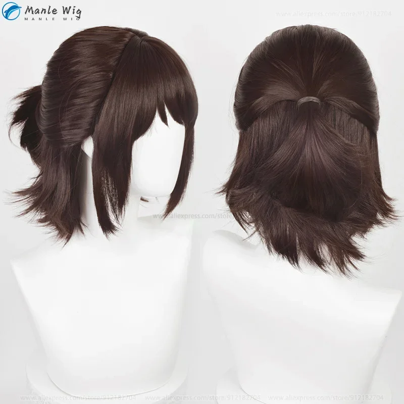 35 cm Hange Zoe Cosplay Anime Titan dernière saison 4 Hange Zoe perruque cheveux brun foncé masque pour les yeux cheveux