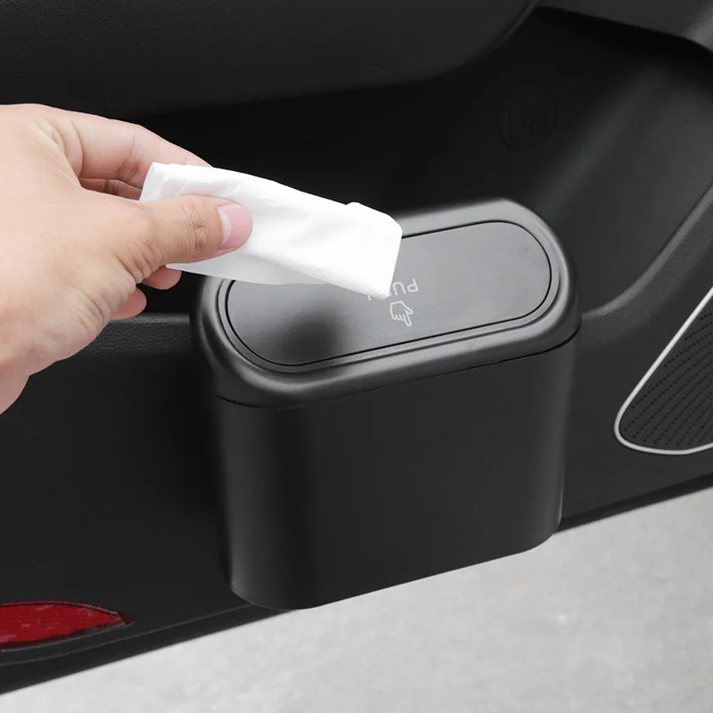 1Pcs Hanging Clamshell Car Trash Can, Black ABS Square Press Type Vehicle Garbage Storage Box, Universal Auto Interior Organizer view 6