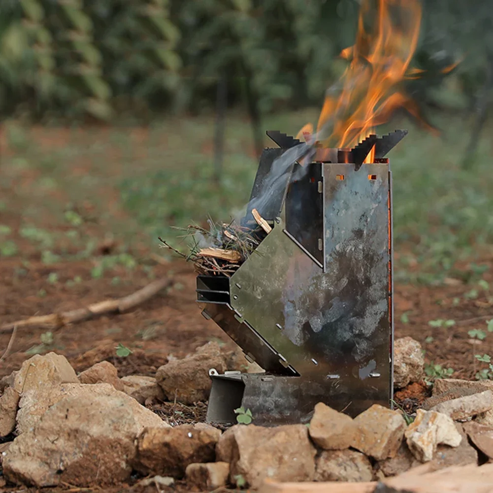 Kuchenka rakietowa BBQ ze stali nierdzewnej, przenośna, składana kuchenka kempingowa na drewno do grillowania, pikników i podróży.