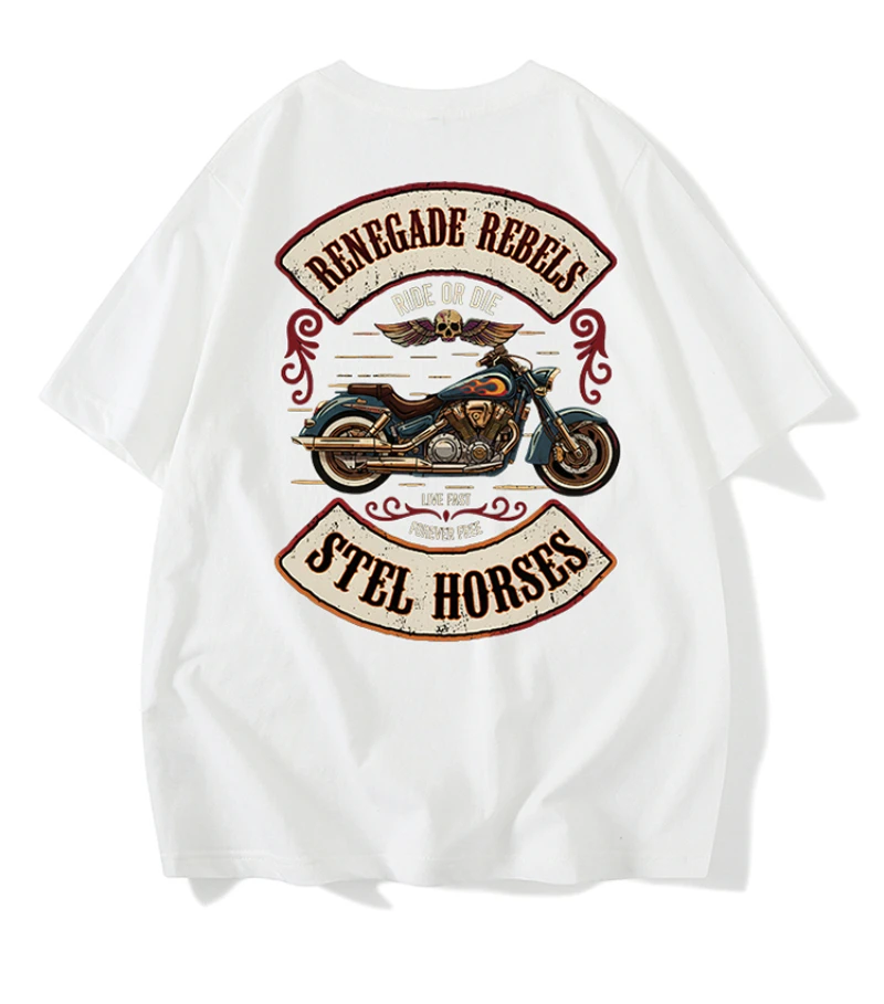 فاسق الأمريكية الشارع الشهير العلامة التجارية دراجة نارية الجمجمة قصيرة الأكمام تي شيرت طباعة الرجال والنساء الصيف والخريف والشتاء بلايز