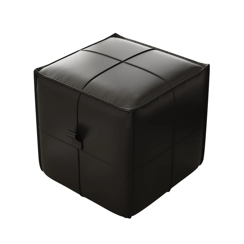 

Living room leather sofa stool low solid wood coffee table square entry door shoe change stool light luxury ad