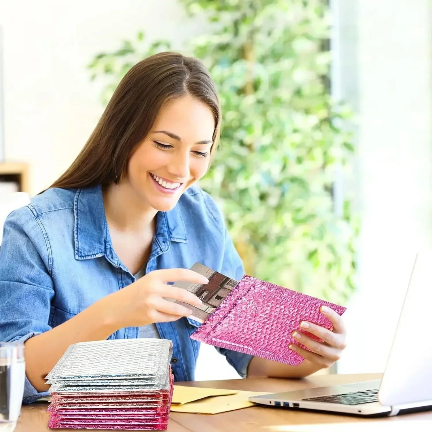 50 Uds. Suministros para pequeñas empresas, sobres de burbujas multicolores, bolsas de envío holográficas, sobres de embalaje de Metal para correo, oficina y escuela