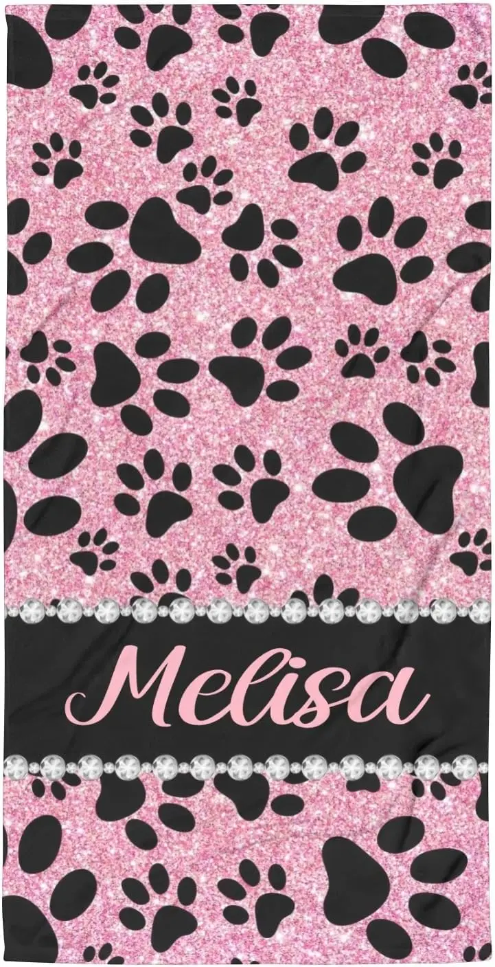 Personalized Dog Paw Print Beach Towel for Pet Lovers Dog Mom Gift Bath Wrap Polyester Material Cute Puppy Gift for Dog Owners R