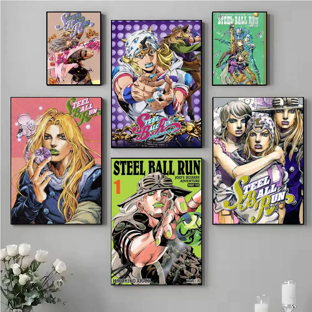 S-STEEL BALL RUN J-JoJoS Bizarre A-Adventure Poster HD Quality Wall Art Retro Posters For Home Room Wall Decor Self Adhesive