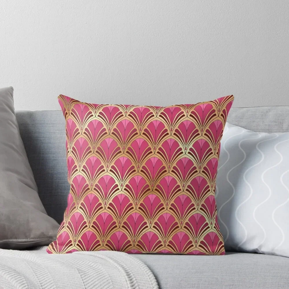 

Art Deco Romantic Red, Pink And Golden-Hues Pattern Throw Pillow pillows decor home Elastic Cover For Sofa pillow