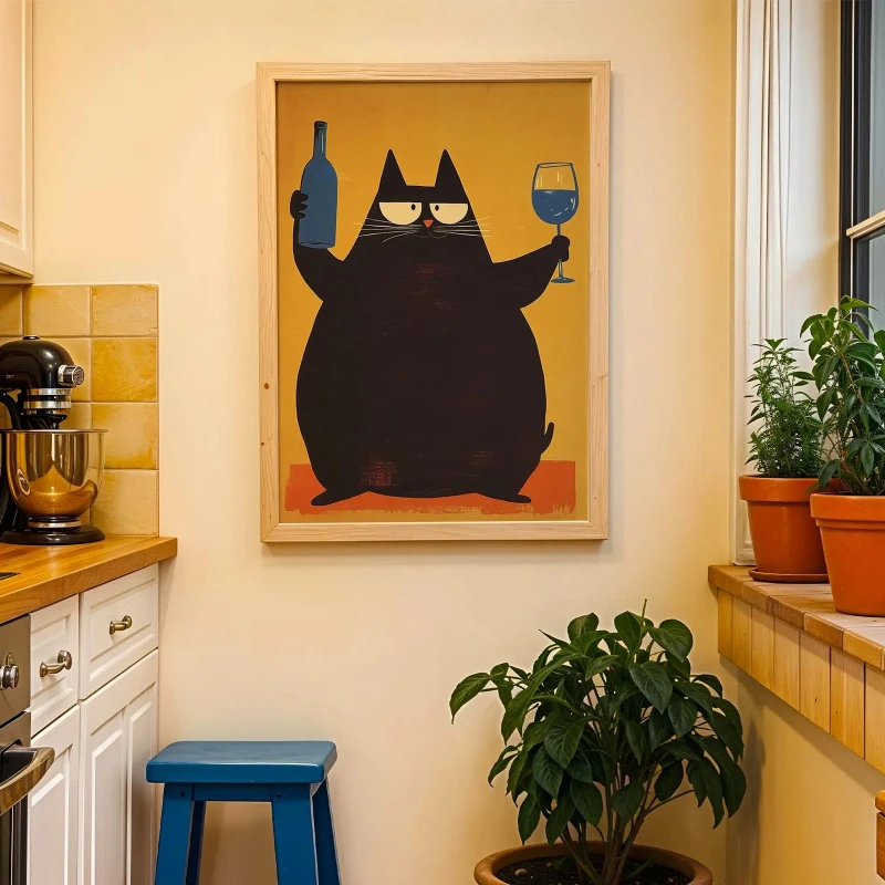 شيك القط المشارك الرجعية عربة بار ديكور منتصف القرن الحديثة الفن طباعة النبيذ طباعة الرجعية ديكور المطبخ العصرية جدار الفن هتاف طباعة
