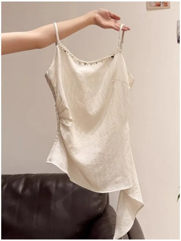 

Модный женский жилет с зауженным силуэтом, складкой на талии и декоративными элементами, без рукавов, в корейском стиле, для повседневной носки