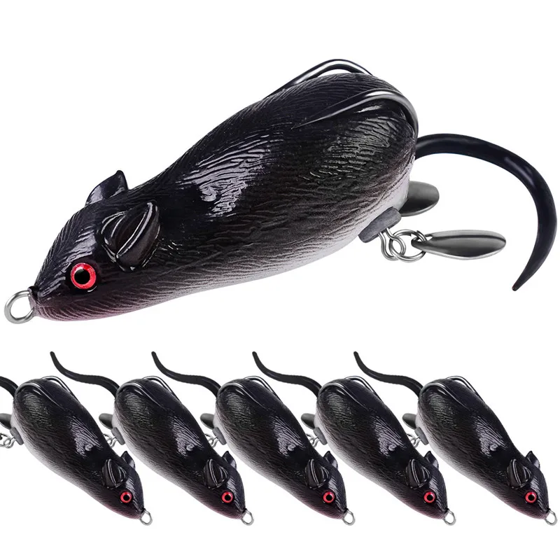 FISHIINAPOT 1Pcs 3D Eyes Black Soft Mouse Bait Bells Sound 7cm/17g Fishing lure Frog Silicon Artificial Sea Swimbait Crankbait