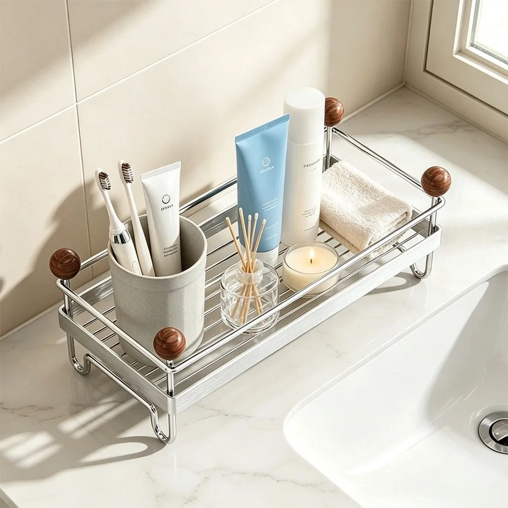 Drainage Rack for Sink Made of Stainless Steel SUS 304 with Removable Tray for Sponges Brushes Space Saving Countertop Solution
