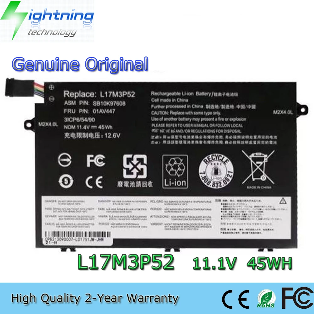 Brand New Genuine Original L17M3P52 11.1V 45Wh Laptop Battery for Lenovo ThinkPad E480 E490 E590 Battery E585 E595 E14 E15 Serie