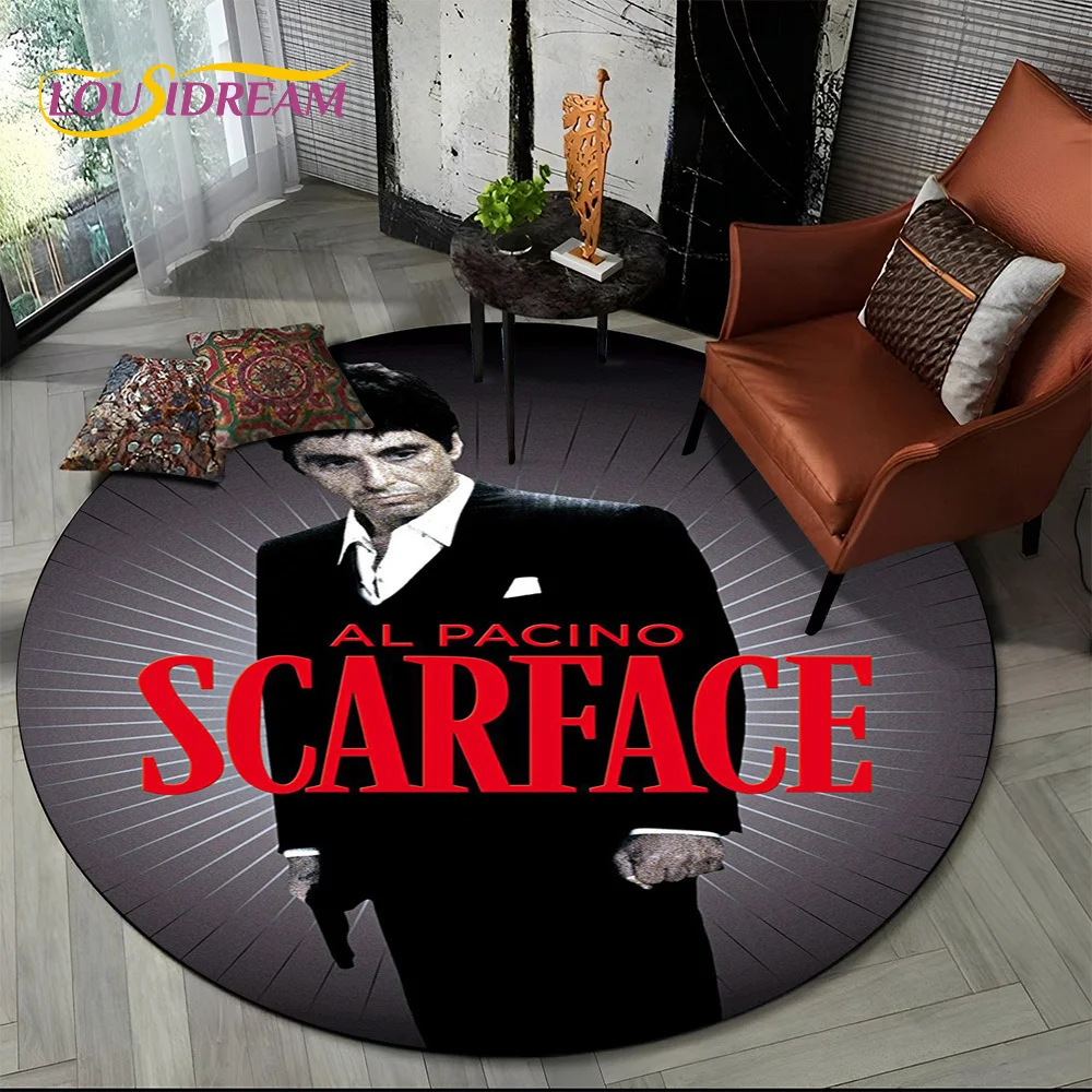 Scarface 3D Classics Movie Tony HD Round Carpet Rug for Living Room Bedroom Child Playroom Decor,Pet Area Rug Non-slip Floor Mat