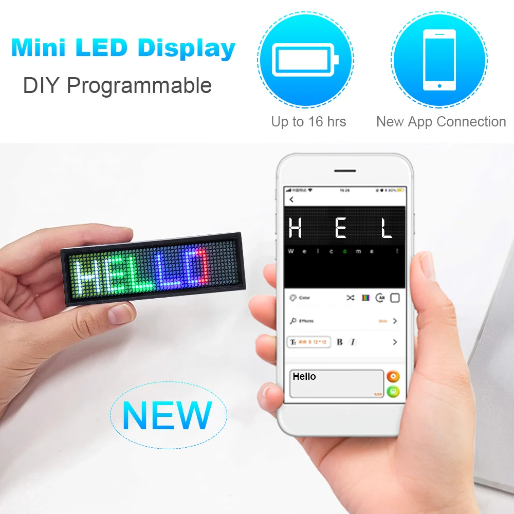 Fully New Bluetooth LED Name Badge DIY Programmable Scrolling Message Board Mini LED Display HD Text Digits Pattern Display