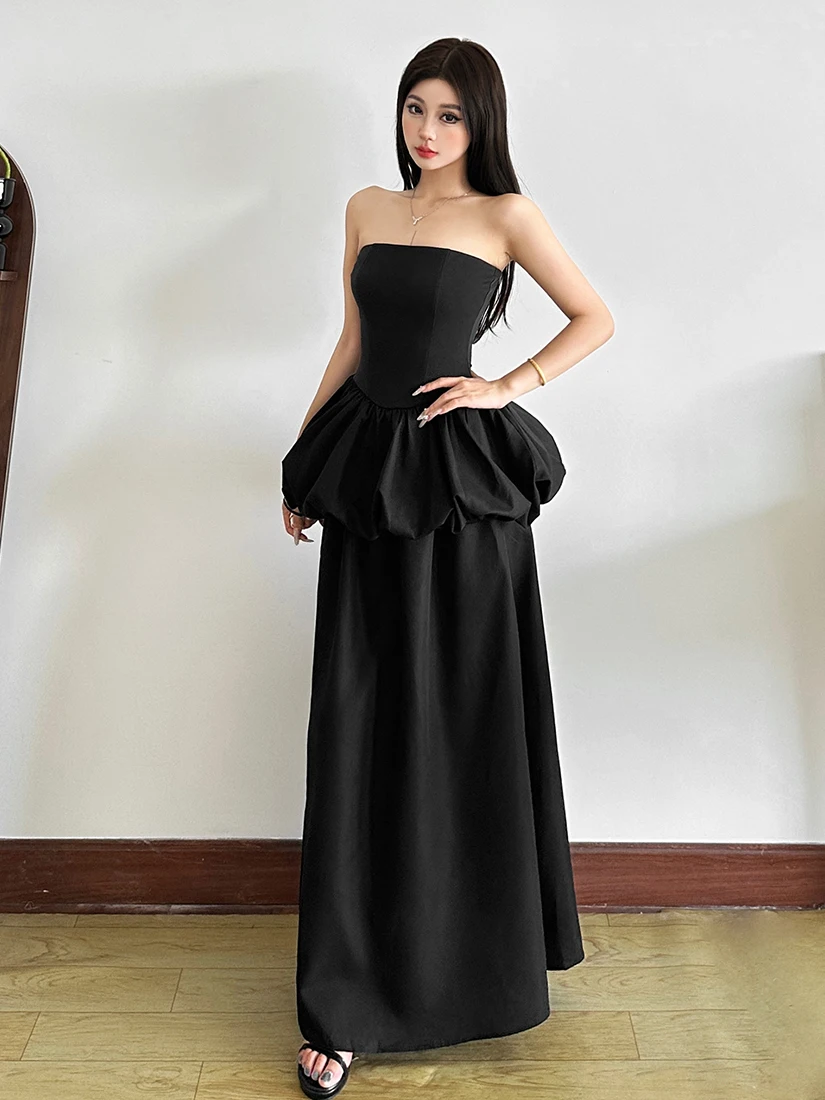 فستان سيسجولي الفاخر بتصميم الأميرات الكلاسيكي مع كشكشة وياقة هالتر، تنورة ساحرة بأسلوب إنس، طقم من قطعتين بخصر مجمع، فستان ط...