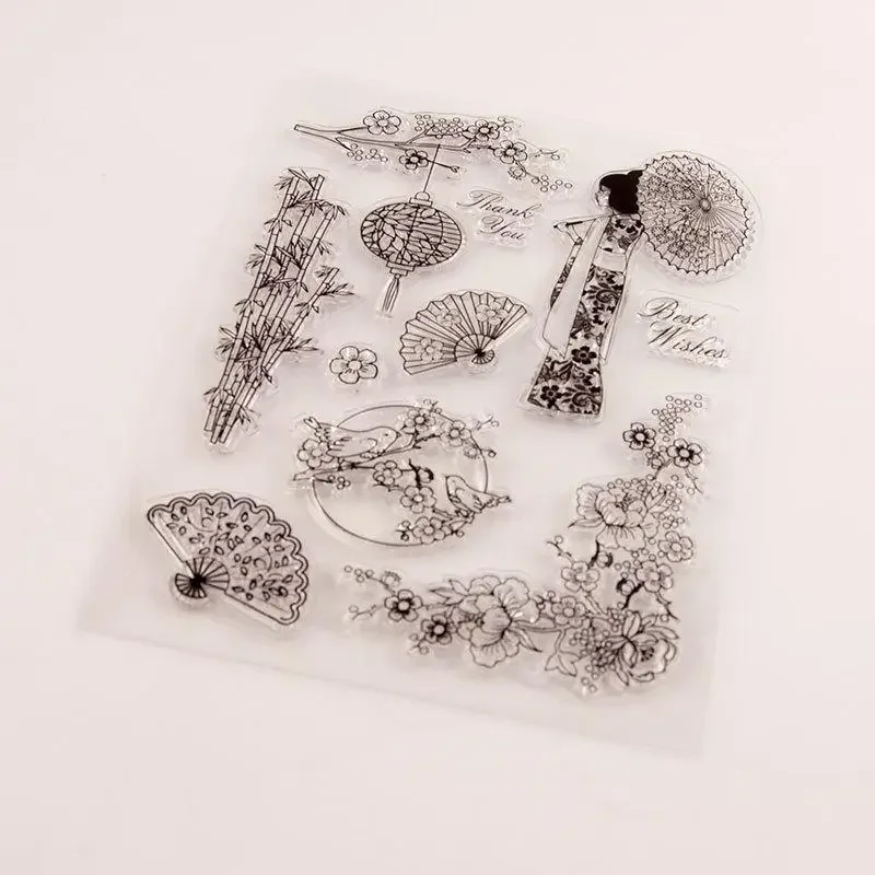 Transparent Rubber Seal Cherry Blossom Kimono Stamp  for Card Making DIY Hand Account Scrapbook