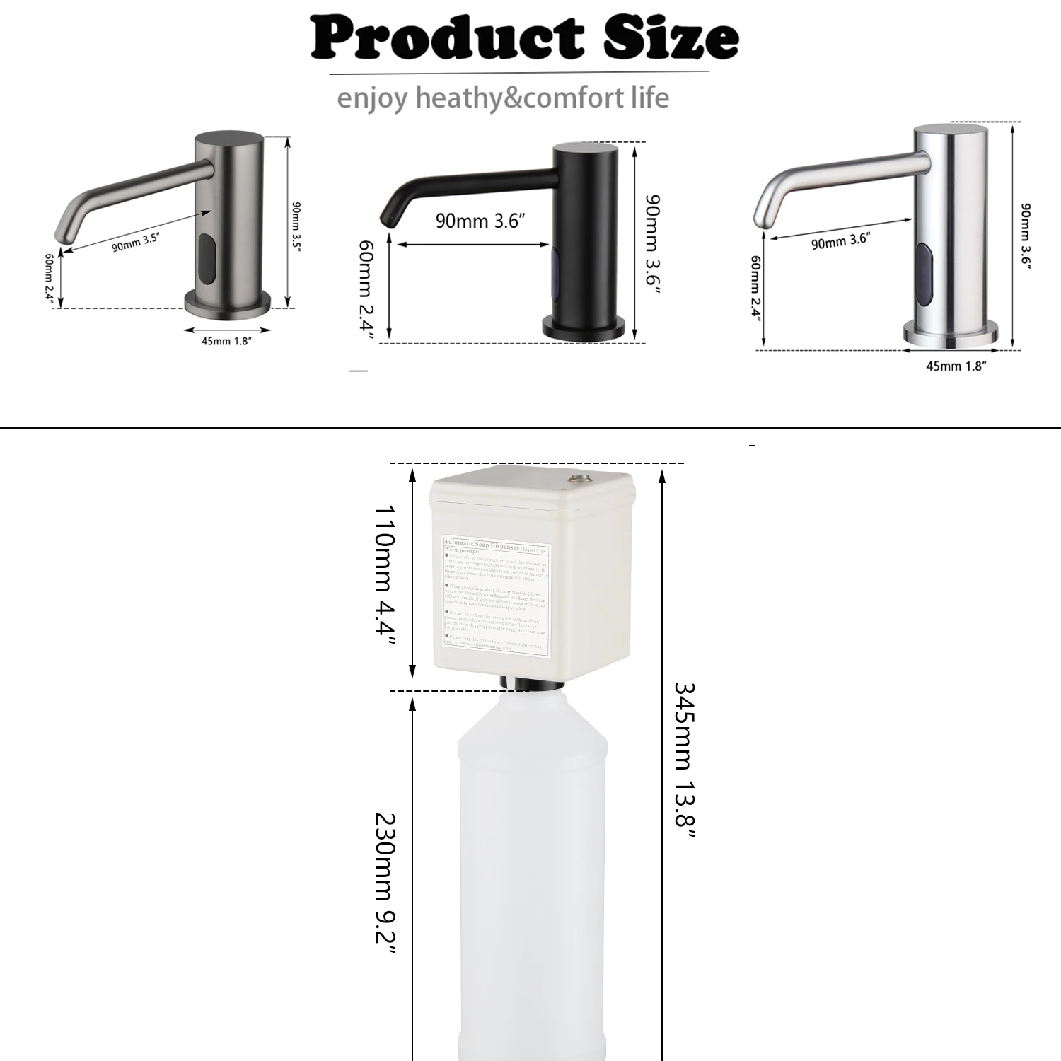 KEMAIDI Grey Brass Automatic Soap Dispenser Touchless Sensor Hand Sanitizer Big Shampoo Detergent Dispenser 500ml Commercial