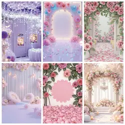MOON.QG Pink Floral Arch Wedding Birthday Party Photography Backdrop Photozone Background Child Photo Studio Photocall Props