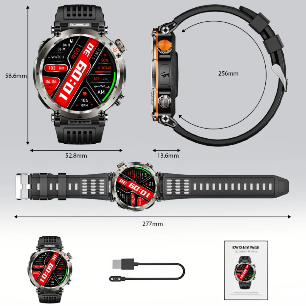 방수 스마트 시계 군사 GPS 원래 디자인 남자 블루 치아 호출 건강 모니터 LED 손전등 600mAh 100+ 스포츠