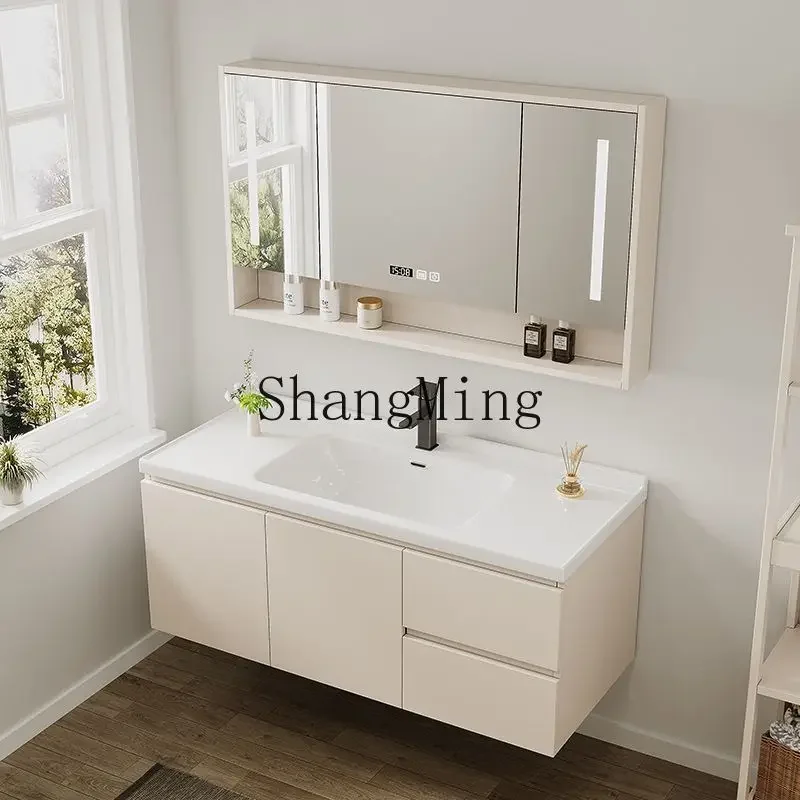 SM simple solid wood modern bathroom cabinet washbasin ceramic integrated intelligent washing combination washbasin