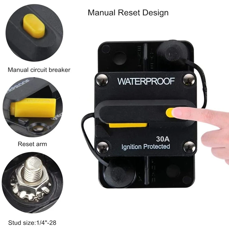 AB33-30 Amp Circuit Breaker 12V- 48V DC Manual Reset For Trolling Motor Rv Marine Boat Vehicles System Protection (30A)