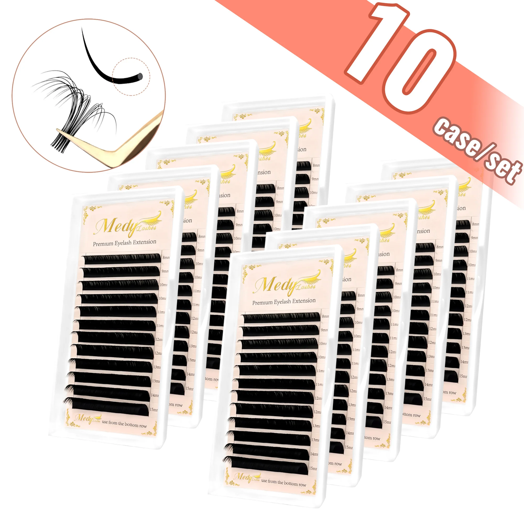 10pcs Wholesale Classic Individual Eyelash Extension Lashes Matte Black Professional Soft Natural Russian Volume Fake Eyelashes