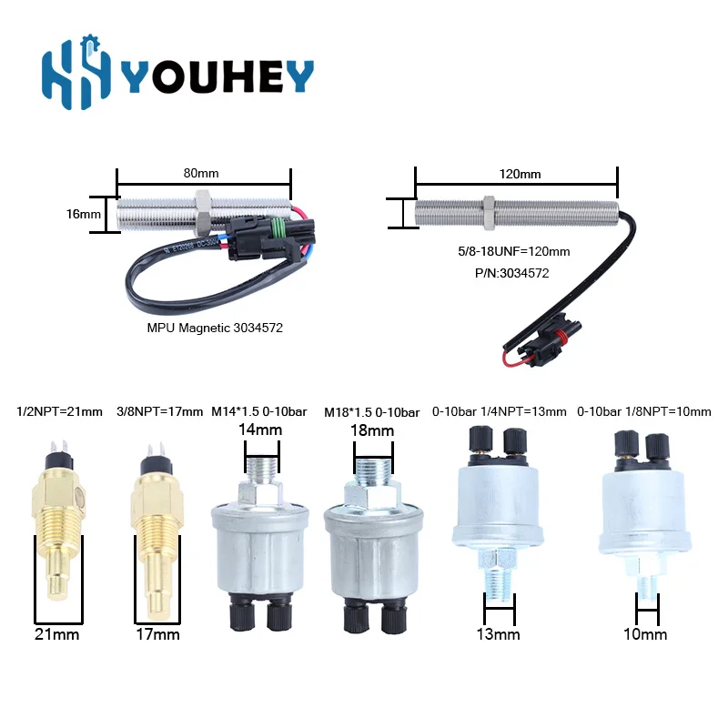 VDO Water Temperature 1/8NPT 10Bars Oil Pressure Magnetic Pickup MPU Engine Speed Sensor 3034572 3967251 for Cummins Generator